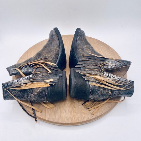 Circle G Boots Womens 6 Beige Leather Pull On Ankle Fringe Western Studded - Picture 10 of 11